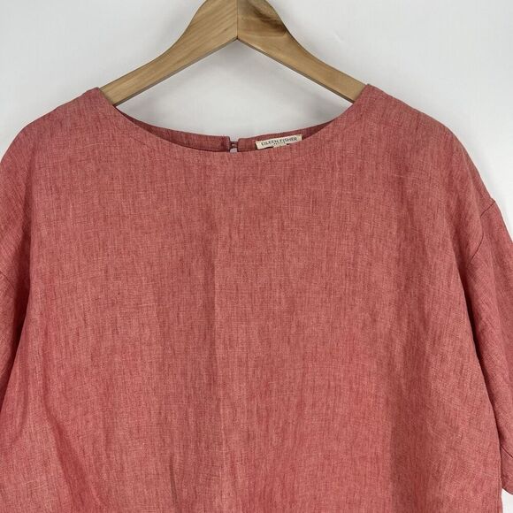 Eileen Fisher Blouse Size Large Petite Red Linen Top Minimalist Lagenlook Shirt - Picture 2 of 7